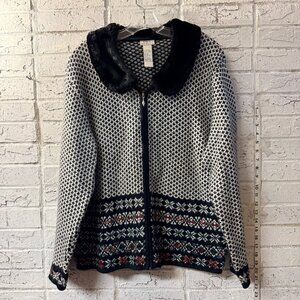 ❄️ C.L.C. Cricket Lane Collection Beaded Fair Isle Sweater – Removable Faux Fur